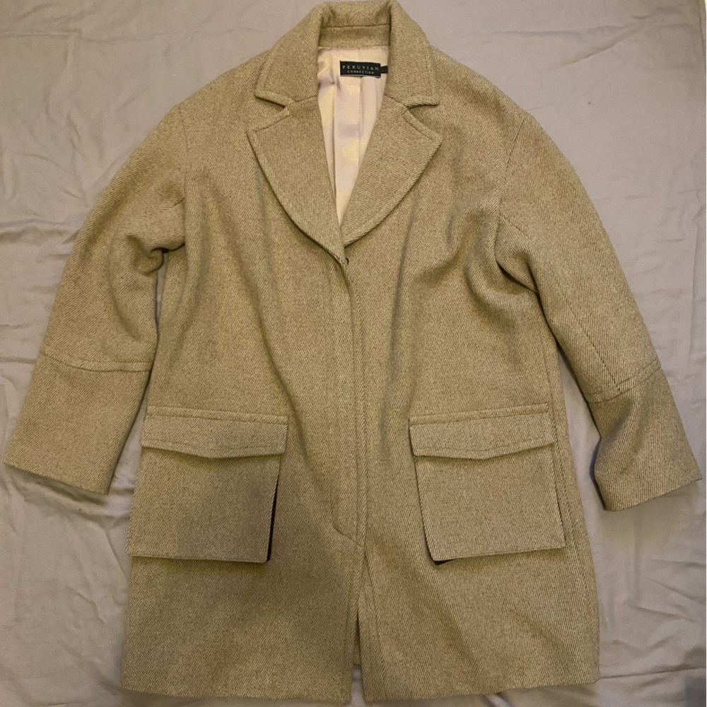 Peruvian Connection alpaca wool blend coat in tan color Size Large